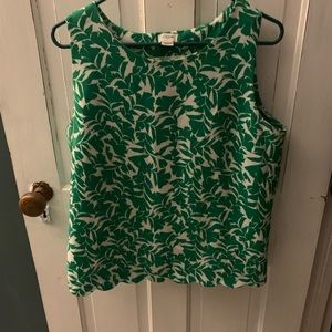 J. Crew Green and White Leaf Print Sleeveless Top